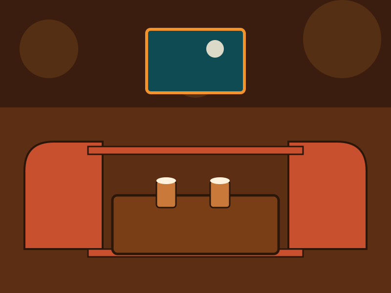 Diner booth interior with root beer floats on the table